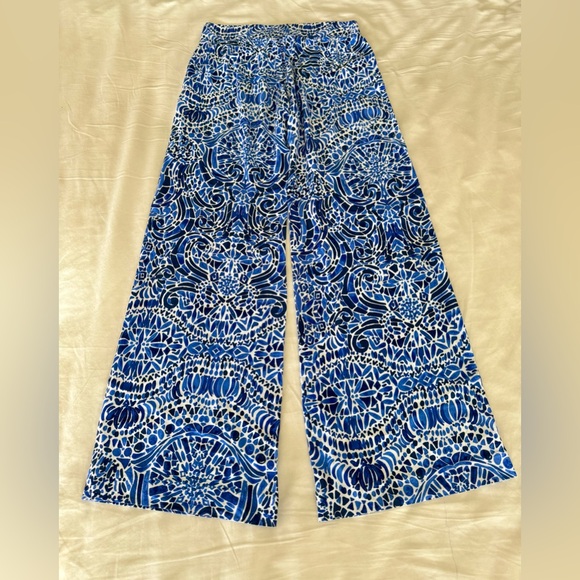Lilly Pulitzer Bal Harbour Palazzo Pants Blue White Taverna Tile Allover Small - Picture 3 of 10